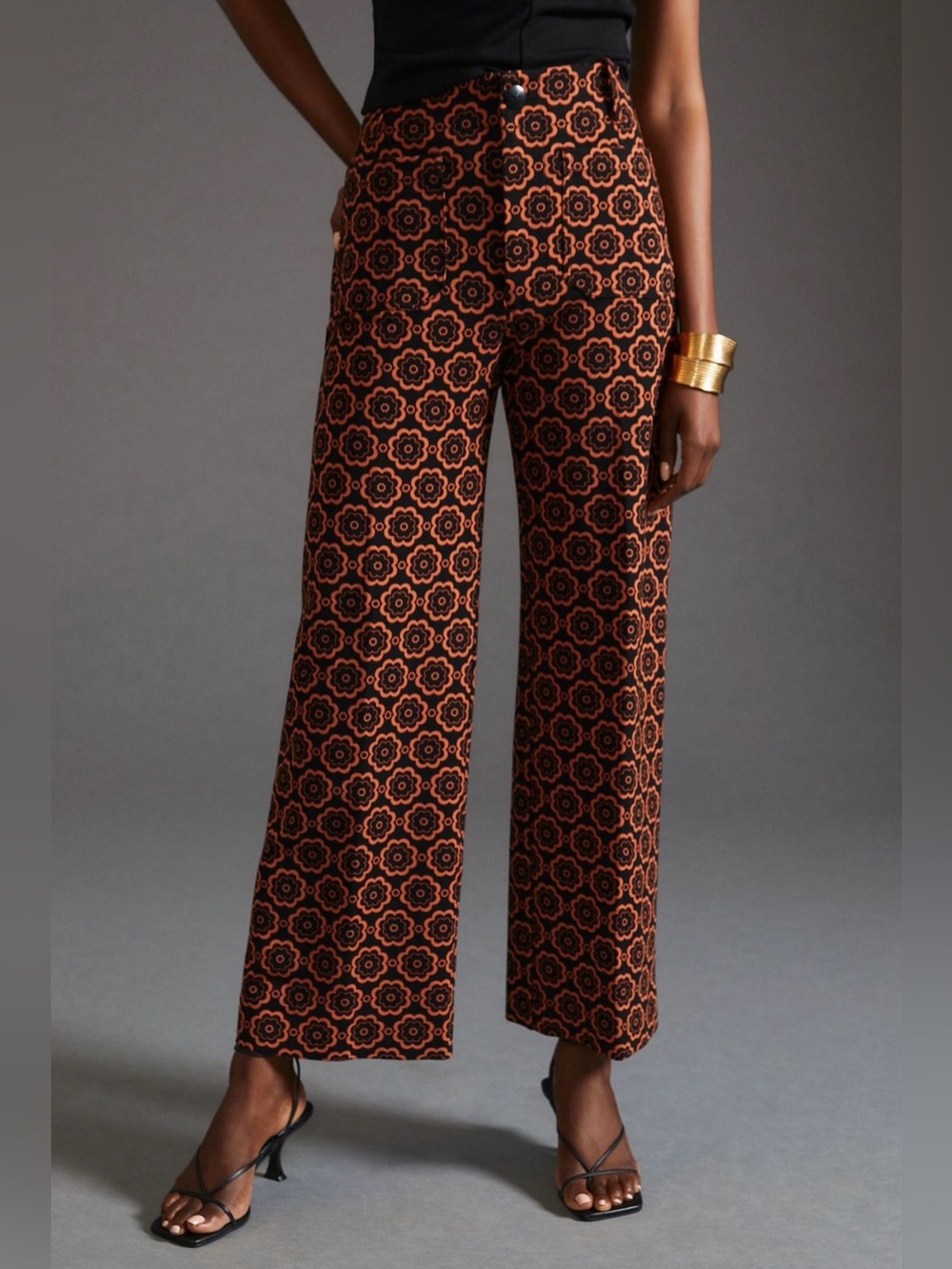 MAEVE Colette Wide Leg Ponte Cropped Pants Printed Rust Geometric 27
